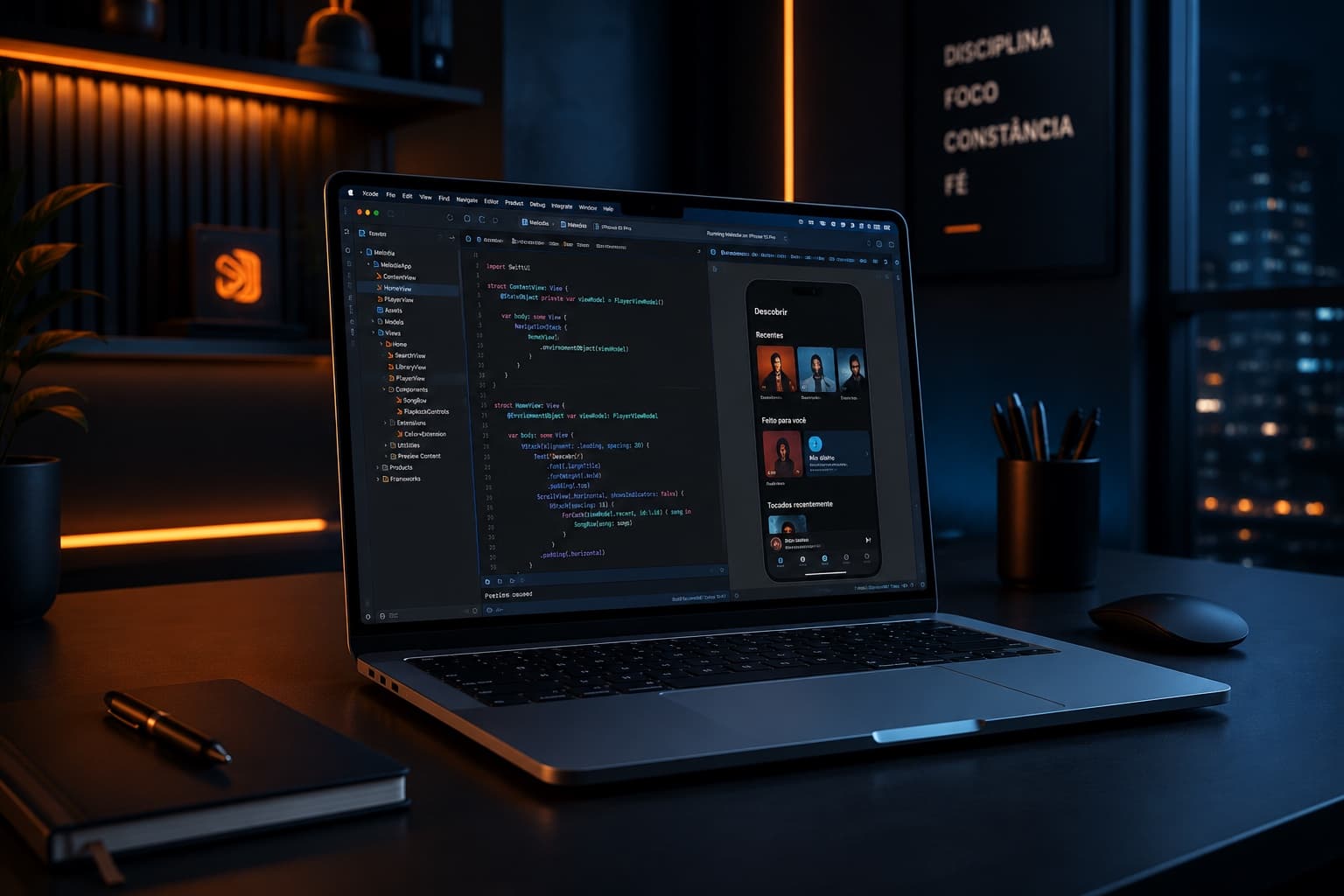 MacBook and Scarlett Solo in Pedro's workspace